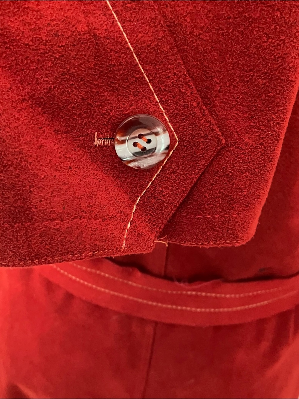 VTG Women’s Sz.8 70s Red Suede Leather Belted Trench Coat Long Boho Festival - Picture 14 of 16